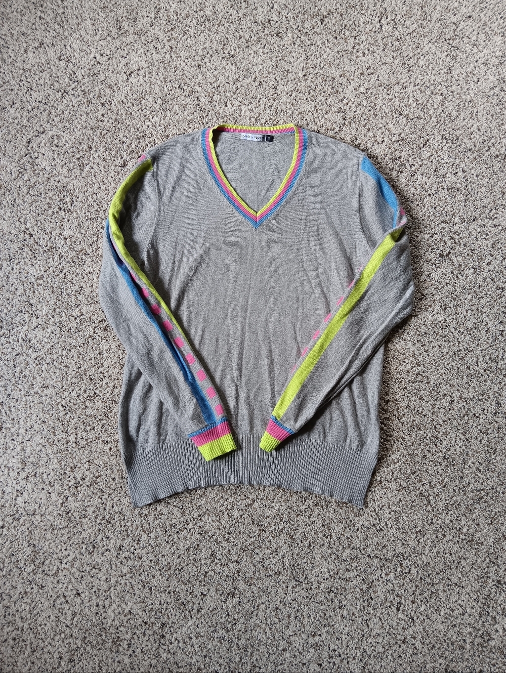 Zaket And Plover Cashmere Cotton Blend Colorful Gray Neon Sweater Small